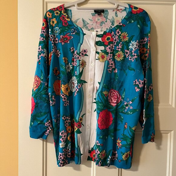 Talbots NWT Floral 3/4 Sleeve Cotton Blend Cardigan Size 1X - Picture 1 of 3